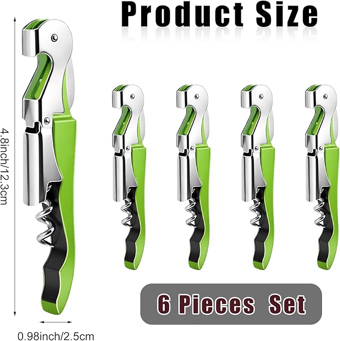 6 Pieces Professional Waiter Corkscrew Wine Openers, Green Wine Keys Opener Stainless Steel Hinges Serrated Foil Cutter for Restaurant Waiters, Sommelier, Bartenders (Green)