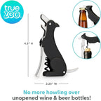 True Zoo Buddy the Bordeaux Collie Black Dog Corkscrew Wine Opener with Built-in Bottle Opener & Sharp Foil Cutter, Stainless Steel and Plastic, Home Bar, Kitchen, Travel, Novelty Gifts, Set of 1