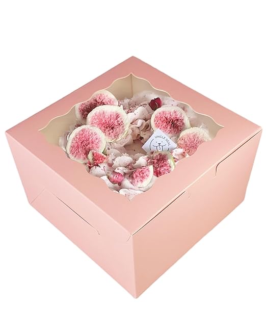 qiqee 10x10x5 Cake Box, 18 Sets Pink Cake Box with Window ＆ 18 Sets 10" Pink Cake Round Boards, 10inch Cake Containers