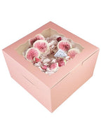 qiqee 10x10x5 Cake Box, 18 Sets Pink Cake Box with Window ＆ 18 Sets 10" Pink Cake Round Boards, 10inch Cake Containers