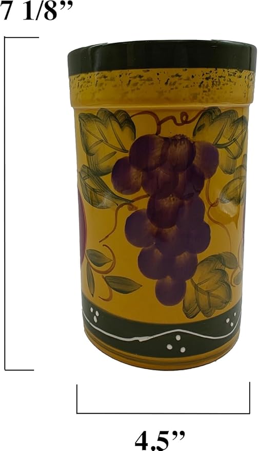 ACK Tuscany Collection Deluxe Mixed Fruit Hand Painted Ceramic Utensil Jar, Utensil Holder, Utensil Crock, Modern Kitchen Decor, Kitchen Storage for Spoon, Ladle, Spatula and More