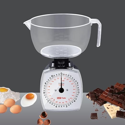 Tada 11lb Analog Food Scale Mechanical Dial Kitchen Scale, Removable Measuring Cup, Tare Function, Kitchen Friendly
