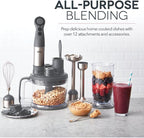 Dash Chef Series Deluxe Immersion Hand Blender, 5 Speed Stick Blender with Stainless Steel Blades, Dough Hooks, Food Processor, Grate, Mash, Slice, Whisk Attachments and Recipe Guide – Cool Grey