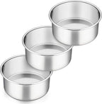 P&P CHEF 6 Inch Cake Pans Set, Round Baking Pan Stainless Steel Layer Birthday Wedding Cake Oven Pans, Non Toxic & Heavy Duty, Deep Side & Mirror Finish, Dishwasher Safe, (3Pcs)