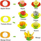 Fruit Cutter Slicer, 4 in 1 Apple Slicer with Vegetable Peeler & Cleaning Brush Mango Cutter Corer Remover Tomato Wedges Stainless Steel Heavy Duty Fruit & Vegetable Cutter Easy Kitchen Tool