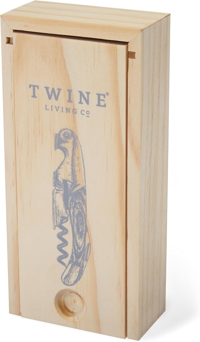 Twine Double Hinged Waiters Corkscrew Wine Opener in Wooden Gift Box, Durable Stainless Steel with Built-in Bottle Opener and Foil Cutter for Home Bar, Kitchen, Travel, Gifts for Wine Lovers, Set of 1