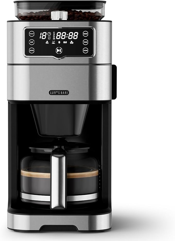 Drip Coffee Maker with Built-in Grinder, 10-Cup Coffee Machine with 24-Hour Delay Timer, Touch Screen, Self-Cleaning, Reusable Filter, 1.5L Removable Water Tank, Warming Plate, Silver