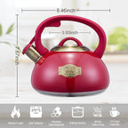Whistling Tea Kettle Stainless Steel Teapot, Teakettle for Stovetop Induction Stove Top, Fast Boiling Heat Water Tea Pot 2.5 Quart(Red)