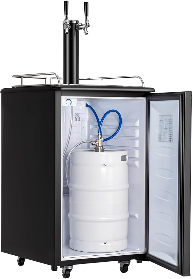 ROVSUN BF-152 Full Size 5.4 Cu.Ft, Beer Kegerator with CO2 Tank Included, Draft Beer Dispenser for Home Bar, 152L Beverage Refrigerator Direct Cool, Metal Cabinet, Dual Tap, Black