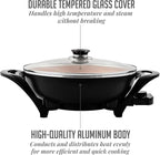 OVENTE Electric Wok with Nonstick Coating, 13 Inch Family-Sized Skillet, 1400W Power, Adjustable Temperature, Tempered Glass Lid, Cool Touch Handles and Easy to Clean Frying Surface, Copper SK3113CO