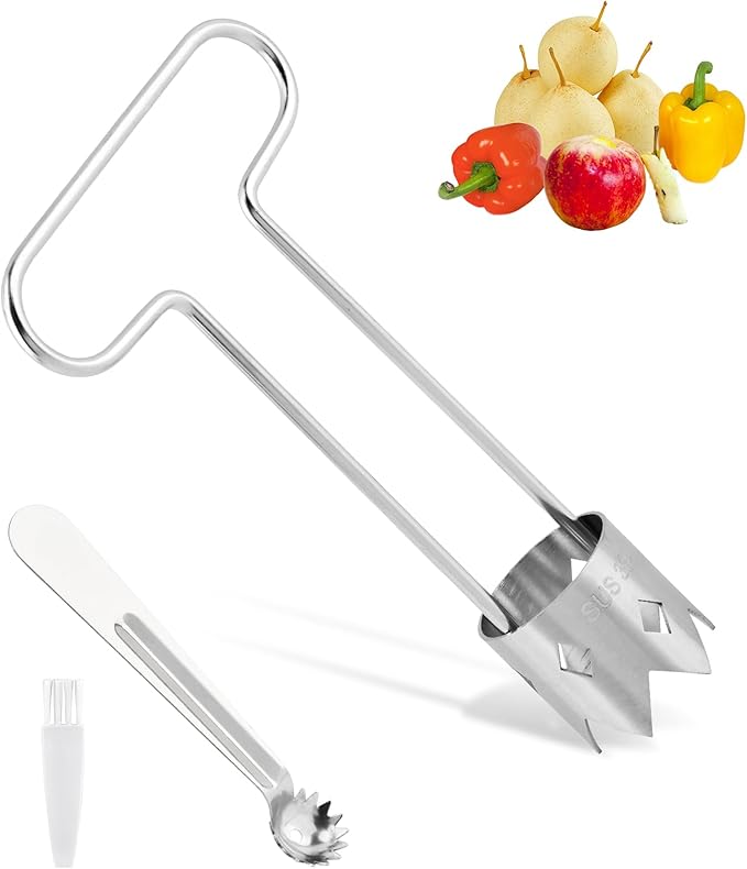 Pepper Corer Remover, Fruit Vegetable Stem Remover for Pepper Pear Tomato, Multifunctional Peppers Corer Practical Kitchen Gadget for Removing Vegetable Cores (COLOR:silver)