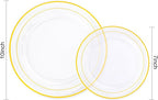 I00000 200 Pcs Clear Gold Plastic Plates - Disposable Party Plates, Gold Plate Disposable Include 100 Dinner Plate and 100 Dessert Plate, Plastic Plate for Party, Holiday, Wedding & Birthday