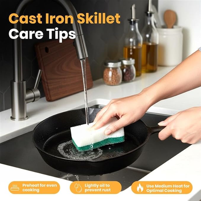 Utopia Kitchen Cast iron Skillets 3 Piece Set, Chefs Pan, Pre Seasoned Cast iron Skillets, 6, 8 & 10 Inches, Easy Use in the Oven, Stove, Grill, or Campfire, Black