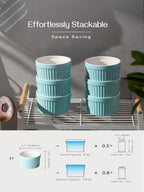 DOWAN Ramekins 6 oz Oven Safe - 6 oz Ramekins for Creme Brulee Souffle, Porcelain Ramekins for Baking, Classic Style Ramekins Bowls, Set of 6, Blue