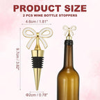 uxcell 2 Pcs Bow Wine Stopper, Reusable Wine Stoppers Airtight Leak-proof Bottle Plugs Liquor Saver Beer Beverage Glass Bottles Stopper for Bar Holiday Party Home Decor, Gold-White