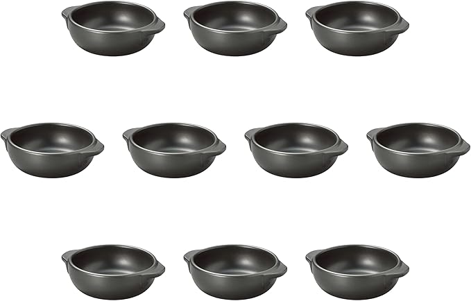 Set of 10, Black Round Au Gratin Large [7.1 x 5.7 x 2.1 inches (18 x 14.5 x 5.3 cm) | Setomonohonpo