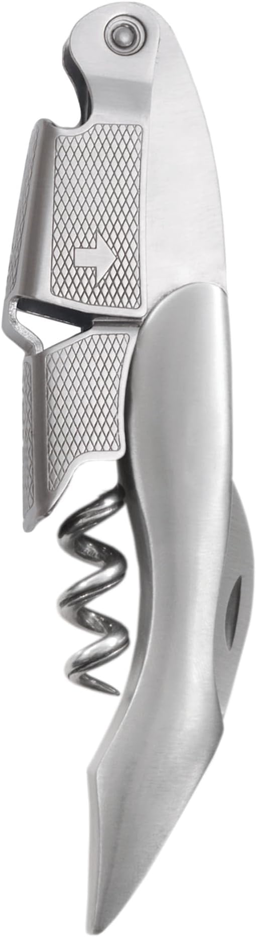 True Sommelier Waiters Corkscrew Wine Opener, Stainless Steel with Built-in Bottle Opener and Sharp Foil Cutter for Bartenders, Home Bar, Kitchen, Travel, Gifts for Wine Lovers, Set of 1, Silver