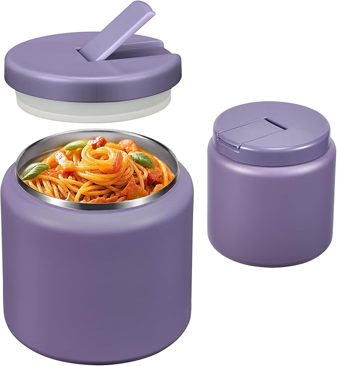 26oz Soup Thermo for Hot Food Kids with Buckle Lid Insulated Vacuum Food Jar Wide Mouth Leakproof Stainless Steel Lunch Container (Purple)