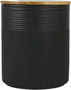 10 Strawberry Street Luca Matte Black Embossed Ceramic Kitchen Canister Set, Set of 3, Bamboo Lids