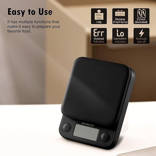 Food Scale Kitchen Scale Weight Grams and Ounces Small Digital Scale for Weight Loss Baking Cooking Coffee of NUTRI FIT, Max 11lb 0.5g Increment, LCD Smart Tare, Easy to Use for Travel
