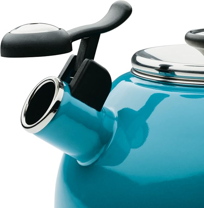 Circulon Enamel on Steel Whistling Induction Teakettle, Tea Kettle for Stovetop with Flip-Up Spout, 2-Quart, Turquoise