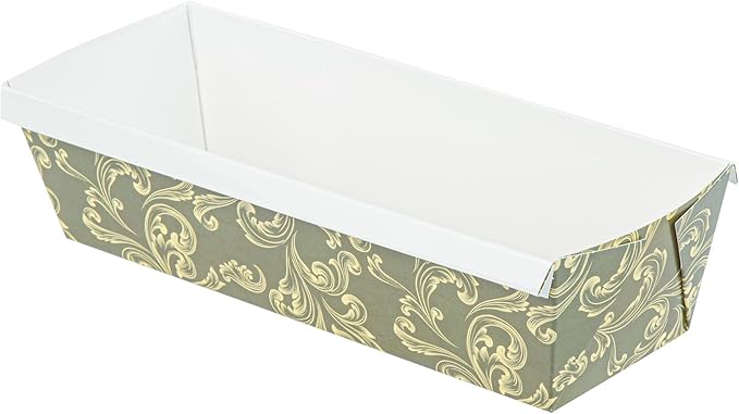 Restaurantware Paper Loaf Pan 100 Count 10 x 3.6 x 2.5 Inches 42 Oz Greaseproof Baking Loaf Mold, Vintage Floral Design Oven Safe Freezer Safe Rectangular Green Baking Pan For Cakes And Bread