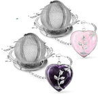 NSTaygate 2pcs Tea Infuser Tea Strainers for Loose Tea Amethyst & Rose Quartz Crystal Heart Pendant Infinity Love Heart Couple Handmade Gemstone Tea Ball Set Gifts for Women Gifts for Mom