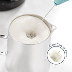 Powerful Milk Frother Handheld Foam Maker, Mini Whisk Drink Mixer for Coffee, Cappuccino, Latte, Matcha, Hot Chocolate, With Stand, Aqua