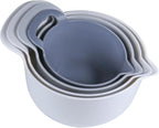 Mixing Bowls - 4 Piece Nesting Plastic Mixing Bowl Set with Pour Spouts and Handles - Non Slip Bottom and Measurement Markings (Light Gray)