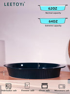 LEETOYI Porcelain 9x13 Large Oval Au Gratin Pans,Baking Dish for Servings, Bakeware with Double Handle for Kitchen and Home, Navy