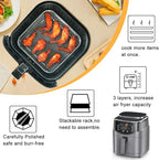 BYKITCHEN 7 Inch Air Fryer Rack Fit for Ninja Crispi/Ninja Pro 5QT/ Cosori 5QT/ Chefman 5-6QT Airfryer &More, Air Fryer Accessories, 3pcs Stackable Stainless Steel Airfryer Basket with Silicon Feet
