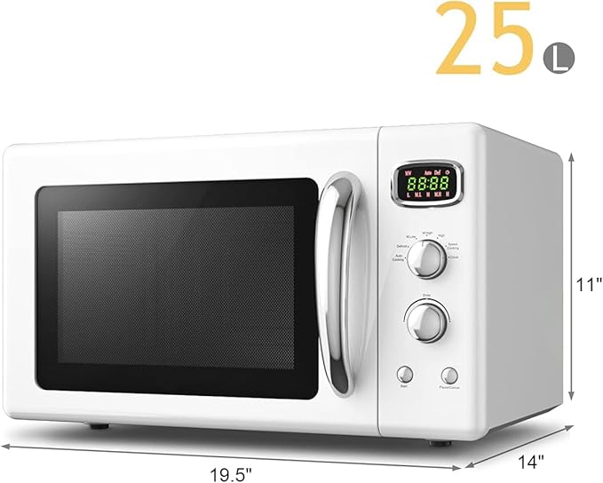 MAT EXPERT 0.9 Cu.ft Microwave Countertop, Digital Timing & 5 Micro Power, 25L Small Microwave w/Glass Turntable & 6 Preset Buttons, Delayed Start Function, 900W Mini Microwave w/Child Lock