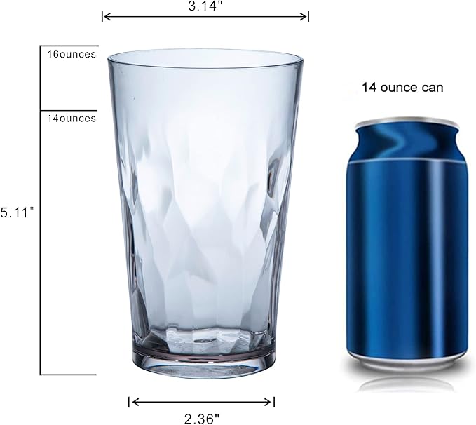 JGIRL unbreakable Plastic Drinking Glasses [Set of 6] Shatterproof Drinking Cups, reusable Drinking Tumblers, Plastic glass cup, Drinking cup, Dishwasher Safe (16 Ounces)