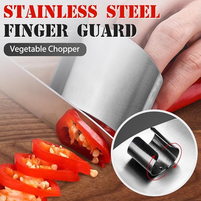 Stainless Steel Finger Guard, Universal Fit Adjustable Finger Protector for Cutting Food, Premium Slicing Tool, Silver