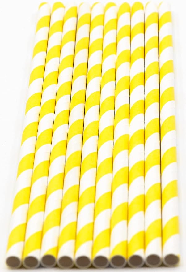 Pack of 900 Yellow Swirls Biodegradable 4-Ply Paper Drinking Straws (Compostable, Non-toxic, BPA-free)