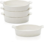 TONGDAHE Oval Au Gratin Baking Dishes Set of 4 9" x 5" 19 oz Classic white Ceramic Oven Safe & Heat Resistant With Handles for Small Mini Casseroles Cooking & Serving