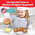 Baketivity Kids Baking Set, Meal Cooking Party Supply Kit for Teens, Real Fun Little Junior Chef Essential Kitchen Lessons, Includes Pre-Measured Ingredients (Kit +Hat & Apron, Pretzel)
