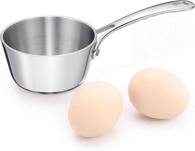 Mini Sauce Pan, Tri-Ply Stainless Steel Pot with Stay-Cool Handle Heating Sauce Gravy & Oil (5oz/150ml) - Silver