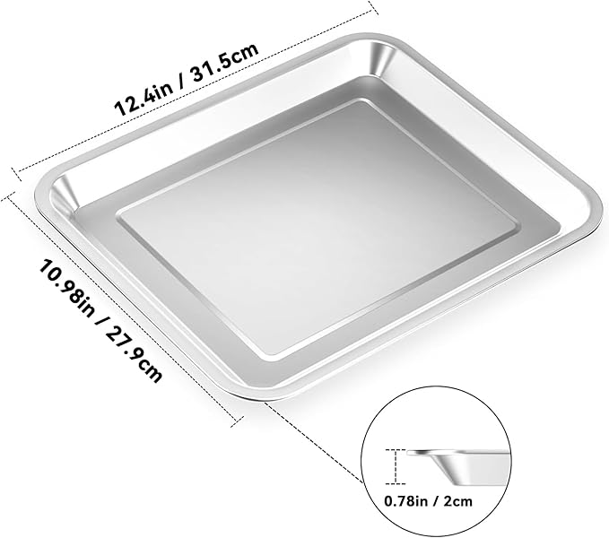 2 PCS Stainless Steel Baking Tray Pan Compatible with Cuisinart Toaster Oven Tray,Suitable for Cuisinart Air Fryer TOA-060 and TOA-065, Cookie & Bread Baking Sheet Pan (12.4x10.06 inch)…