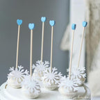 100 Pcs 6 Inch Blue Heart Shaped Wooden Swizzle Sticks, Cake Pop Sticks, Cocktail & Coffee Drink Stirrers, Rock Candy Sticks, Lollipop Sticks for Baby Shower, Gender Reveal, Birthday & Wedding Party