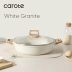 CAROTE Nonstick Stock Pot with Lid Soup Pot, 4 Quart with Lid, Casserole Super Easy to Clean Non Stick Cooking Pot Cookware PFOA Free, White Granite
