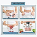 MEGAWISE Food Processor, 800W Electric Meat Grinder, 1.8L Stainless Steel Bowl & 1.8L Glass Bowl, Dual Speed Modes for Meat, Onion, Vegetables, Nuts, Fruits, Baby Food