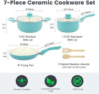 M MELENTA Pots and Pans Set, 7 Piece Nonstick Ceramic Cookware Set, Kitchen Induction Cookware Sets, Pots and Pans Non Stick with Stay Cool Handle, 100% PFOA Free, Turquoise