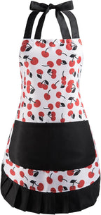 Vintage Floral Apron for Women with Functional Pockets Adjustable Neck Strap for Cooking Baking Mother's Gift