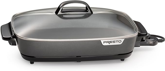 Presto 06858 16-Inch Slimline Electric Skillet with Glass Cover - Nonstick, Adjustable Temperature, Black