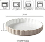 Quiche Baking Dish,Ceramic Pie Pan 11 Inch Reusable,Pizza Pan，Non-Stick Round Tart Pan with Ruffled Edge Microwave Dishwasher and Oven Safe (GREY)