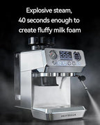 HERTELLA Espresso Machines with Burr Grinder, 20 Bar Visual Pressure Gauge, Milk Frother Steam Wand, Stainless Steel, 4 Temperature Modes (Hot and Cold Brew)，Automatic Pressure Release Function