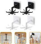 ARTIBETTER 4pcs Rotatable Kitchen Utensil Hooks Set, 360° Swivel Hanging Holders for Wall Under Cabinet Storage, Black and White Non-Drill Hooks for Space-Saving Organization