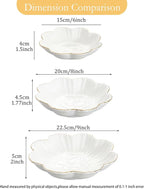 Porcelain Serving Dish,Ceramics Flower Relish Tray with Metallic Rim,Serving Bowls for Wedding,Party Perfect for Small Cereal, Pasta, Salad, Candy and Snacks White 9 inch