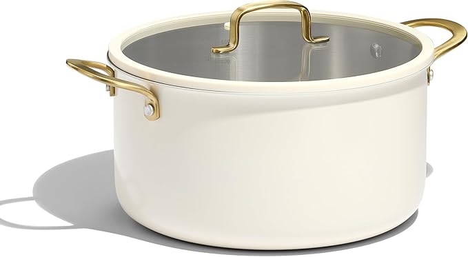 CAROTE 8QT Full Clad Tri Ply Stainless Steel Stock Pot with Lid, Kitchen Stockpot Soup Pot, Outer Ceramic Layer, Even Heating, All Stoves Compatible, Oven & Dishwasher Safe, Stay Cool Handle, White